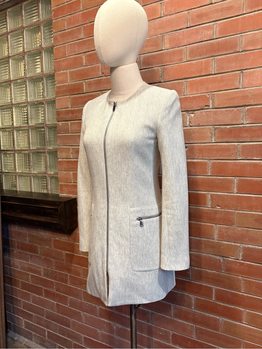 Zara Women's Grey-White Herringbone Zip-Front Jacket XS